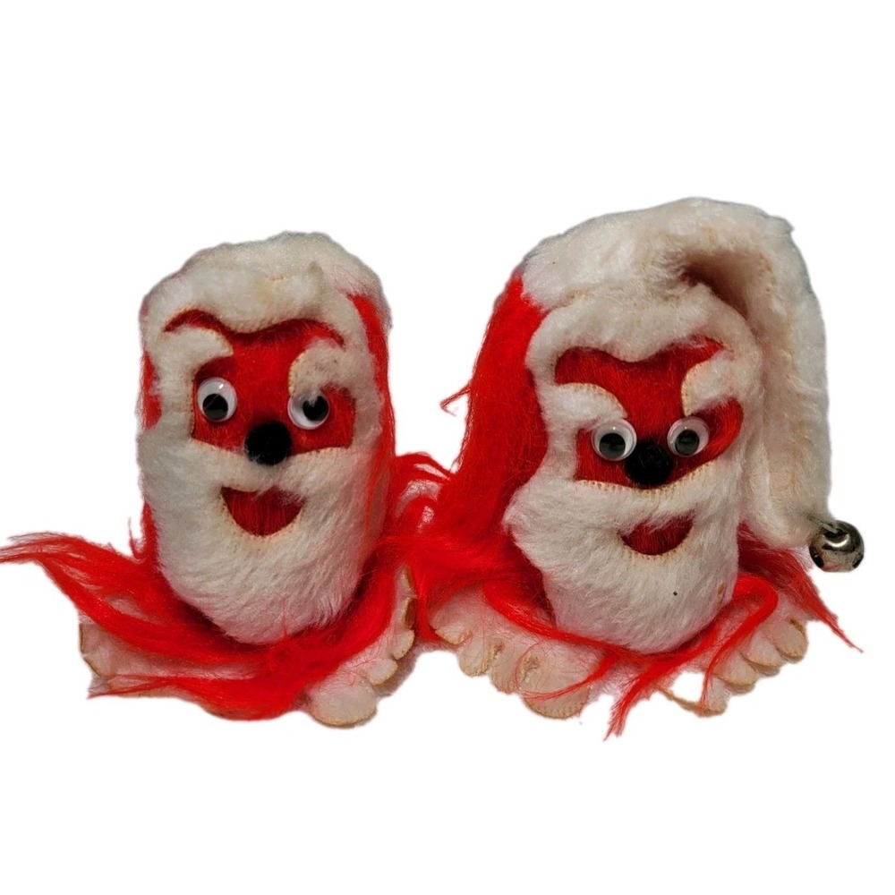 1970's Large Santa Claus Fuzzy Weepul Set Ofā 2 Red Googlie Eyes Big Feet